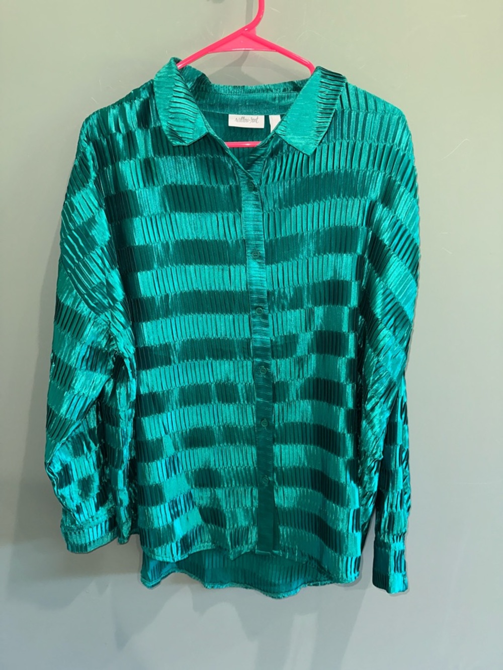 Women’s Emerald Green Button-Down Pleated Stripe Shirt